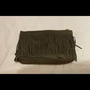 India Hicks Olive Suede Fringe Clutch-Douglas Bag